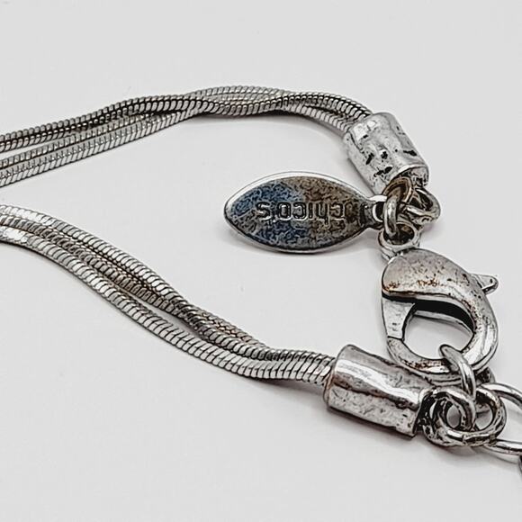 Chico’s Silver Tone Snake Chain Necklace w/ Large Pendant & Rhinestone Charms - Picture 8 of 10